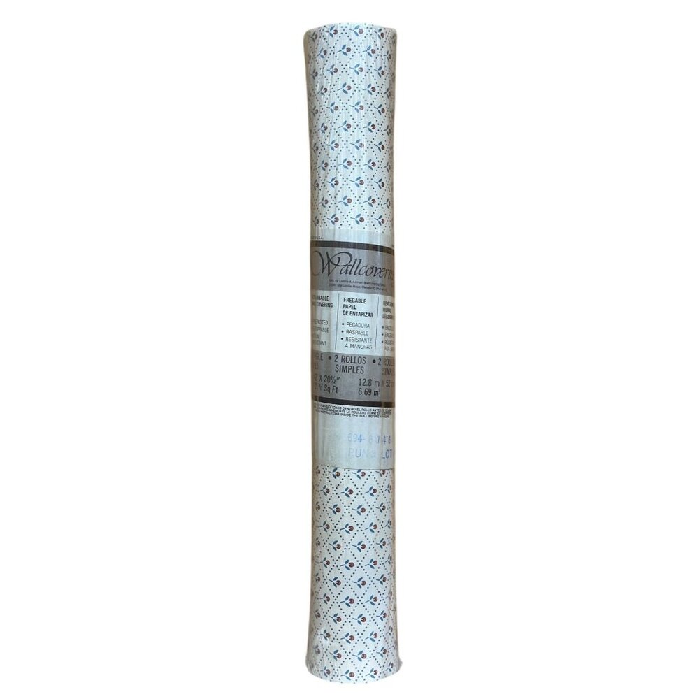 VTG NWT Wallpaper Roll 12.8m Floral Geometric Pattern White Wallcovering Decor